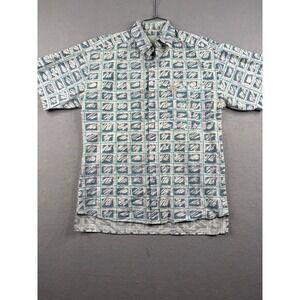 Vintage PCH Pacific Coast Highway Mens Short Sleeve Abstract Print Shirt Blue M